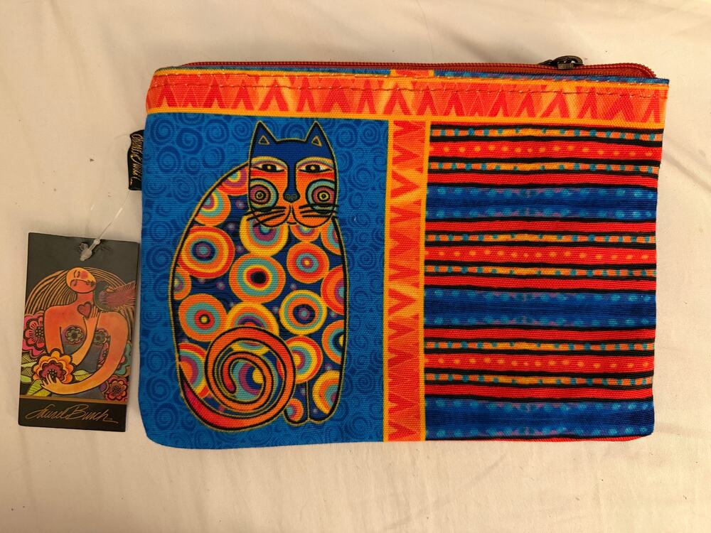 Laurel Burch Cat Cosmetic Pouch NWT Colorful Canvas Zip Bag 9x6.5